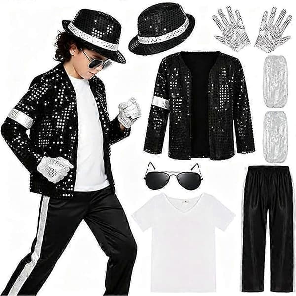7 dele børns Halloween-kostumesæt til drenge og piger, 80'er 90'er popstjerne danse-disko-outfit til scene-cosplay M