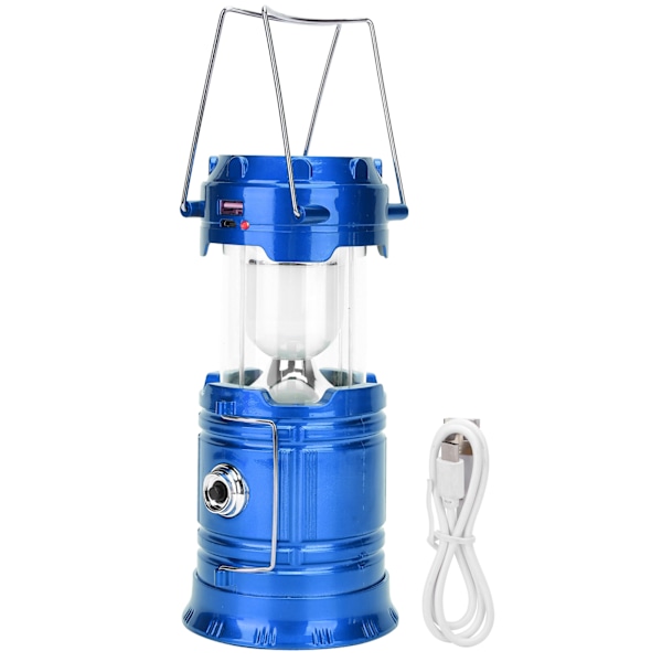 Bärbar Solar LED Camping Tält Lampa USB Infällbar Nödlampa Campinglykta Ficklampa Blå