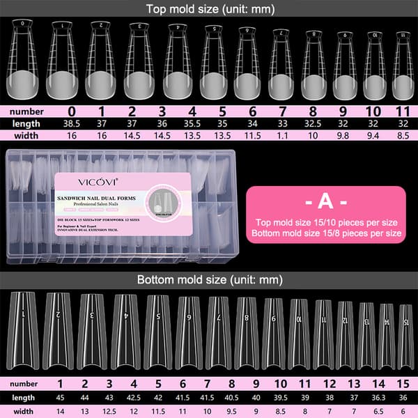 【03】Sandwich Dual Nail Forms 240 pcs 15 sizes quick extensions - dual form A