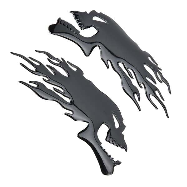2 st Bränsletank Dekal 3D Universal Flame Skull Dekorationer för Motorcykel Svart