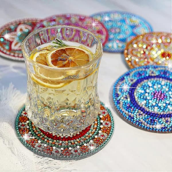 Stk. Diamantmaleri Coasters Med Holder, Gør-det-selv Mandala Coasters Diamantmaleri Sæt Til Begyndere Voksne -XN D with holder