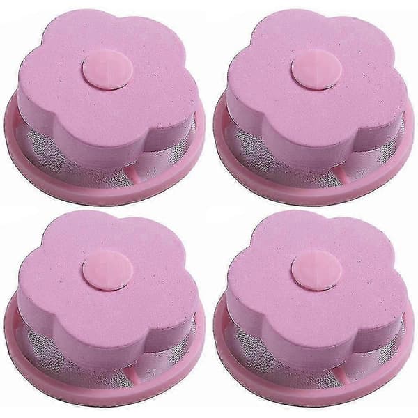 4 stk genanvendelig vaskemaskine fnugfanger husholdningsvaskemaskine fnugpose hårfilter netpose Pink