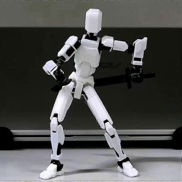 T13 Robot Actionfigur - 3D-printet samleobjekt til sci-fi-fans white black