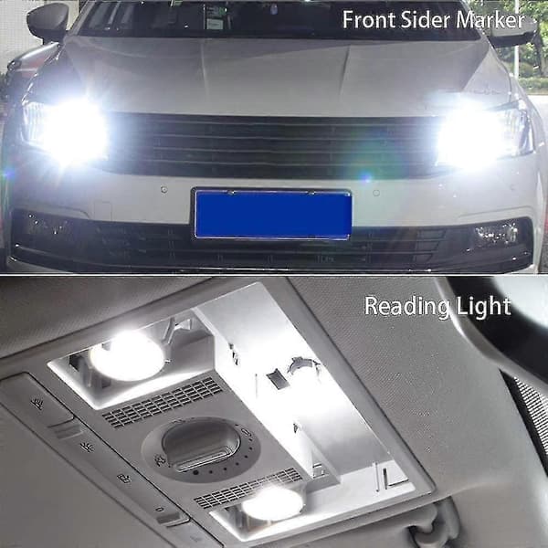 10 stk. 6000k Canbus T10 168 194 W5w kuppelformede LED-pærer til sidemarkering, hvid
