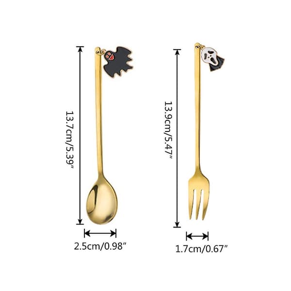 6 stycken kaffeskedar, dessertsalladsgaffel, Halloween-små skedar Spoon