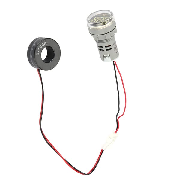 0-100A Digitalt Amperemeter AC Strømmåler Indikator LED Rund Lampe Lyssignal (Hvid)