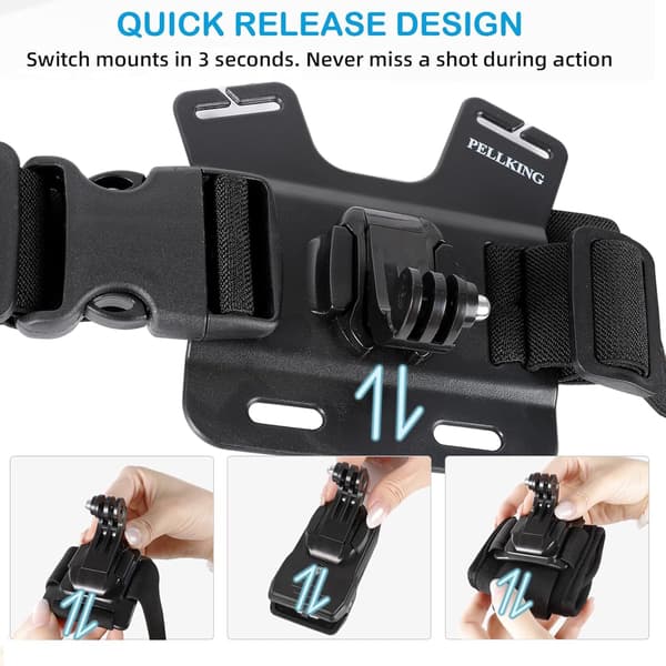 【03】2025 Latest Model Accessory Kit for Insta 360 X5 X4 X3 X2, Chest Mount Head Strap Harness Backpack Clip Holder Wrist Strap, 360° Rotation
