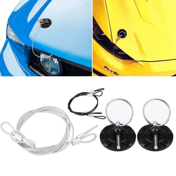 2 stk. Universal CNC Billet Aluminium Racing Bonnet Hætte Pin Lås Udseende Kit Sort
