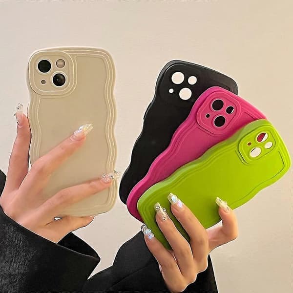 【03】Sød slik krøllet bølget telefoncover til kompatibel med iPhone 14 13 12 Pro Max Plus S... Sort Sort Black For iPhone14