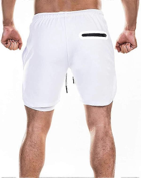 Herre 2 i 1 løbeshorts letvægts træningsshorts hurtigtørrende - B White 3XL
