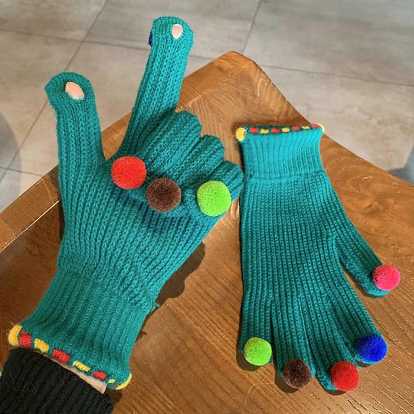 Moderigtige strikkede tykke handsker til mænd og kvinder To-fingers synlige ensfarvede handsker varme efterår vinter elastiske handsker sorte Black