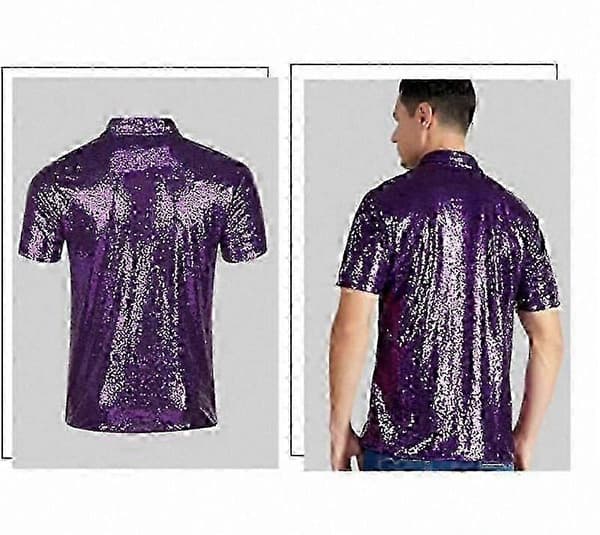 Glitterpaljetti lyhythihainen T-paita miehille Purple 2XL