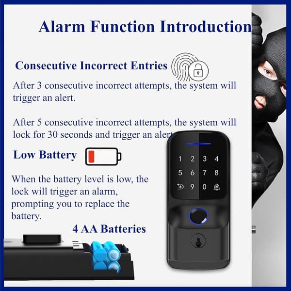 Fingeravtryck Smart Deadbolt-lås med WiFi, Entrédörrlås Autolås, Elektronisk Deadbolt, Smarta dörrlås, fingeravtryckslås, smarta lås