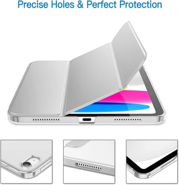 【03】Fodral för iPad (A16) 11:e/10:e generationen (2025/2022), Slimmat Ställ Hårt Baksidesskal Auto Wake/Sleep Funktion (Silver) Silver