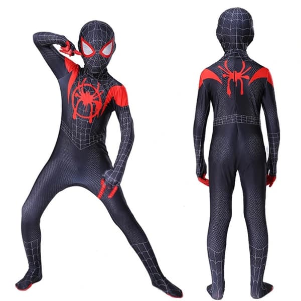 【03】Børn Miles Morales kostume Spiderman Cosplay Jumpsuit sort sort black 110CM