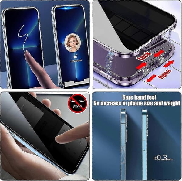 【03】Magnetic Privacy Case for iPhone 15 Pro Max with Lock, Magnetic Double-Sided Anti-Peep Tempered Glass, Black