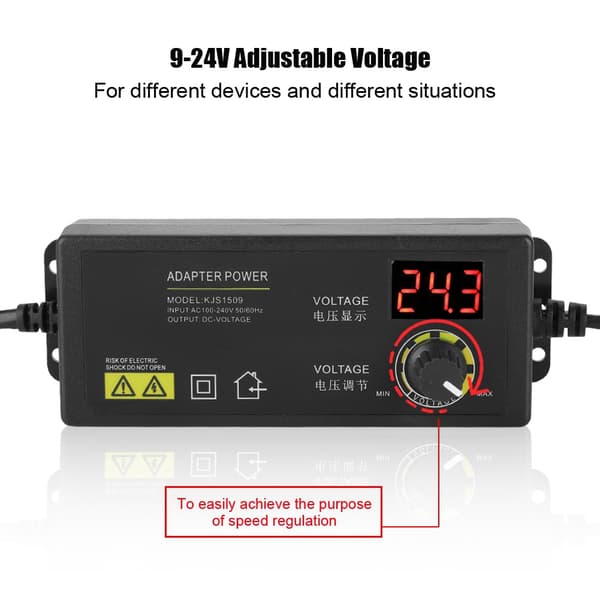 LED Display 3A/9-24V Output Justerbar Strømadapter med Flerlagsbeskyttelse