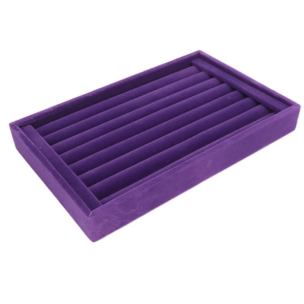 Lilla Velour Ring Organizer 7 Slots Stabelbar Smykkeopbevaringsbakke Øreringe Display Case