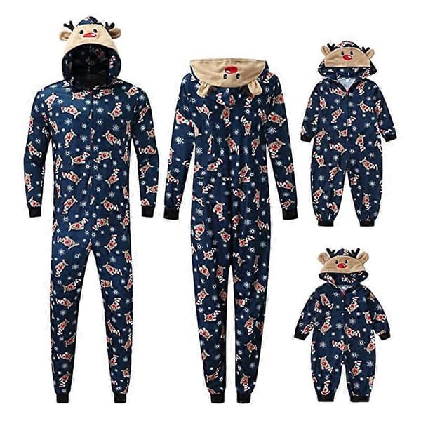 Matchende Familie Jule Rensdyr Pyjamas Hætte Bodysuit Heldragt Nattøj til Mom M