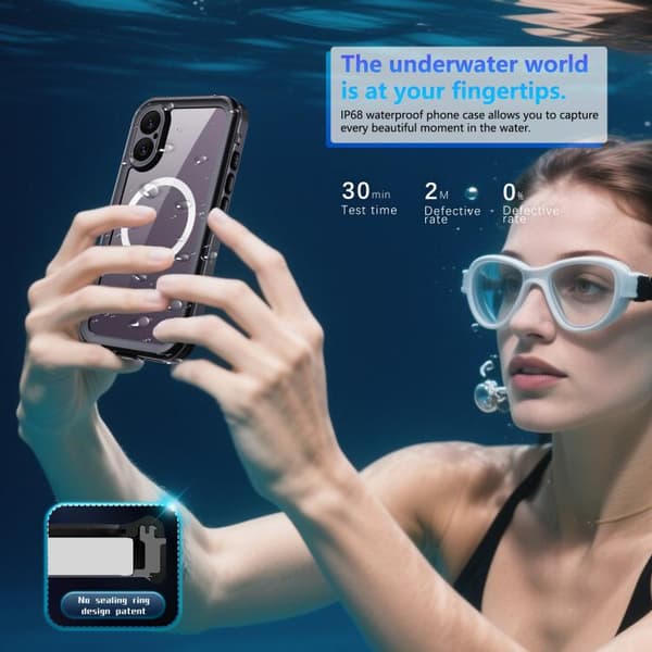 【03】iPhone 17 Cover RedPepper Transparent Dot IP68 Vandtæt Triple-beskyttelse MagSafe Svart Mörkgrå