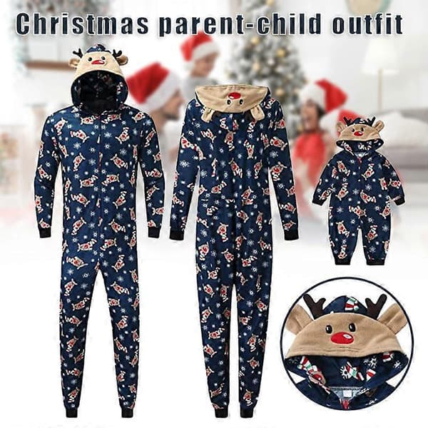 Matchende Familie Jule Rensdyr Pyjamas Hætte Bodysuit Heldragt Nattøj til Child 5t