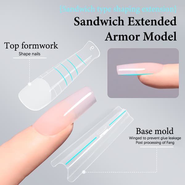 【03】Sandwich Dual Nail Forms 240 pcs 15 sizes quick extensions - dual form A
