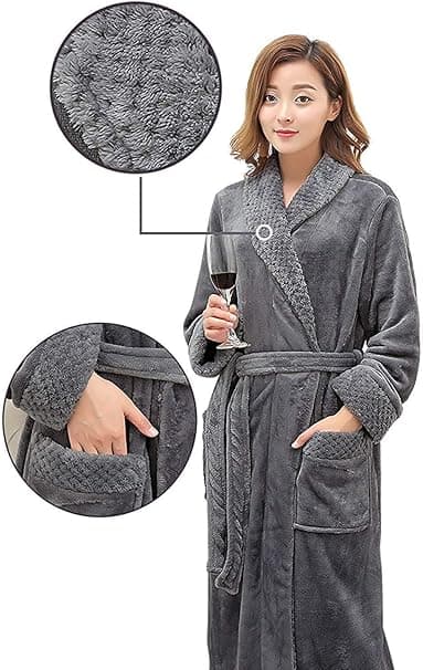 【03】Dammorgonrock i Mikrofiber, Lång, Varm och Fluffig, för Spa, Bastu, Sovkläder, Julgåva - Grå M