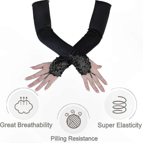 Albuelange satinhandsker til voksne, strækbare og elegante, perfekte til fester og særlige lejligheder Fingerless smooth 17.7in ivory