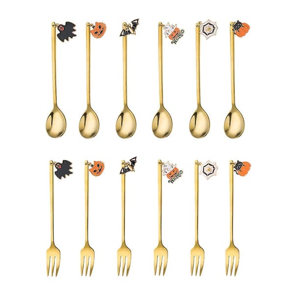6 stycken kaffeskedar, dessertsalladsgaffel, Halloween-små skedar Spoon