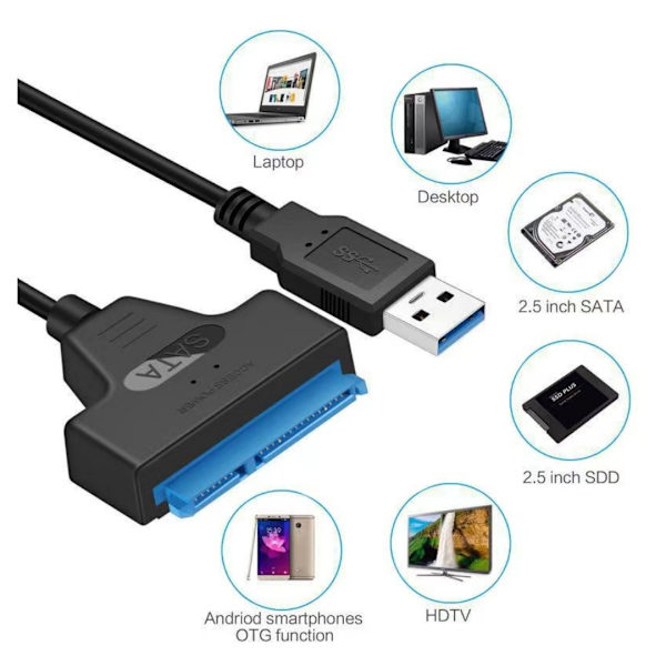 USB 3.0 - SATA 3 -sovitin, SATA - USB 3.0 -sovitin, sopii 2,5 tuuman kiintolevyille