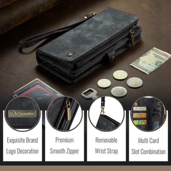 【03】CaseMe 008 BIg Wallet 2i1 Magnet Pung Etui til iPhone 17e - Sort Mørkebrun Dark brown iPhone16Pro