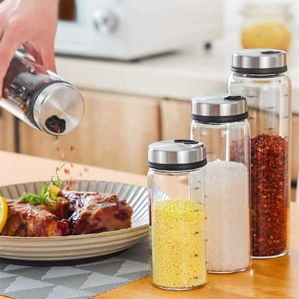 【03】Krydderisæt krydderiglas salt sukker strøer saltbeholder krydderiflaske beholder krydderiflaske glas 200 ml