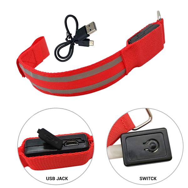 2 st Självlysande LED Armband USB Uppladdningsbart Säkerhets Reflexband för Löpning Cykling Träning Nattlöpning