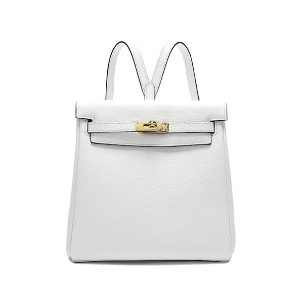 Trendy Hvid Koeskinds Rygsæk til Kvinder Rummelig Spænde Design 24x21x10cm White