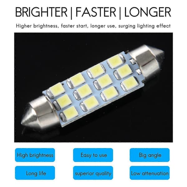 42mm 12 SMD 3528 LED vit bilkupollampa, kompatibel med C5W, DC 12V