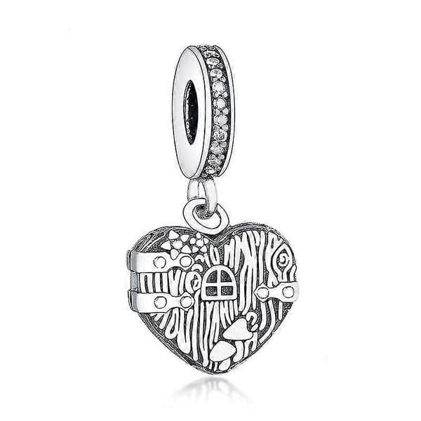 Armband 925 sterling silver hem ljuva hjärta dinglande berlockpärlor för berlocker