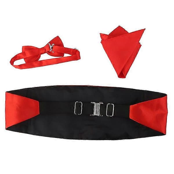 3st Herr Satin Fluga Gördel Näsduk (Röd)