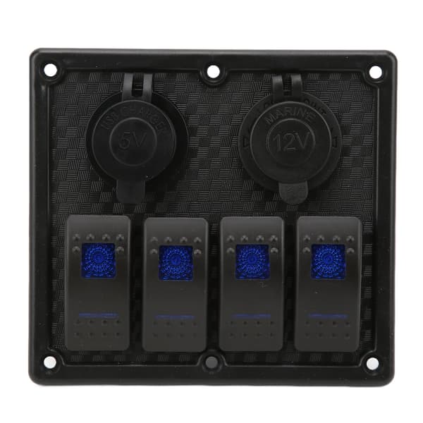 4-vejs vippekontaktpanel LED Vandtæt Dobbelt USB-ladeport 12-24V DC 4,8A til autocampere YachtsBlue