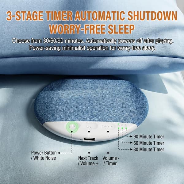 【03】Ultralight Pillow Speaker with White Noise, Bluetooth 5.4 for Side Sleepers, 30/60 Min Sleep Timer[GPA]