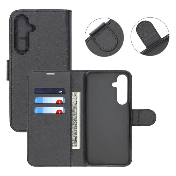 【03】Samsung Galaxy A05s Pungcover med Stativ - Sort