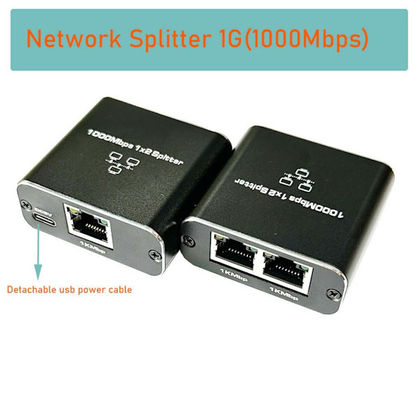 RJ45 Splitter 1 til 2 Ethernet Giga 1000Mbps Netværk