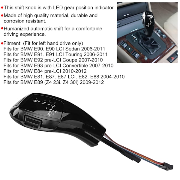 Til F30 Style LHD Automatisk LED Gear Shift Knob Retrofit Kit Til BMW E90 E92 E84 E89 Jet Black