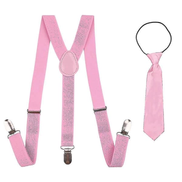 Børne butterfly og slips, justerbare elastiske seler til drenge Light Pink
