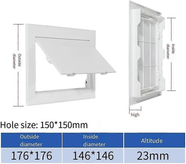【03】Hvid ABS inspektionslem til loft, nem installation og fladt design (150 x 150 mm)