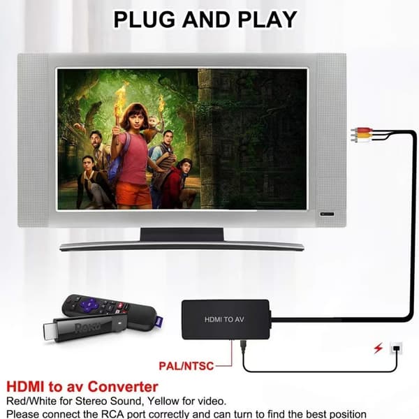 HDMI til AV 3xRCA CVBS komposit videoadapter, HDMI til AV-switcher, HDTV til AV
