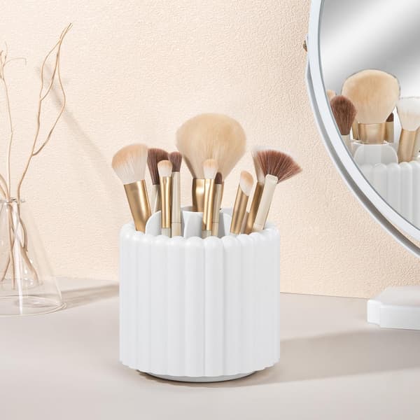 Anyoifax 360° Rotating Makeup Brush Holder - 7-Compartment Detachable Organizer for Vanity & Desk, White Cosmetic Storage Tower