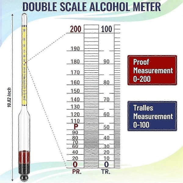 st hydrometer alkohol, alkoholmätare för destillering av alkohol 0-200 proof och 0-100 tralle, specifik