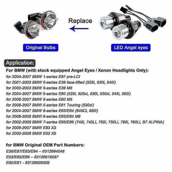 LED Angel Eyes -merkkivalot E39 E53 E60 E61 E63 E64 E65 E66 E87 525i 530i Xi 545i M5 -malleihin yellow