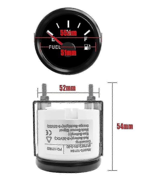 Brændstofniveauindikator 52 mm, 0-90 ohm til bil, båd og motorcykel
