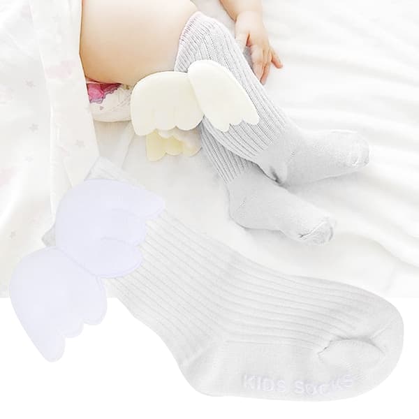 1 par baby piger englevinger dekor flæser knæhøje bløde benvarmere sokker (hvid S)